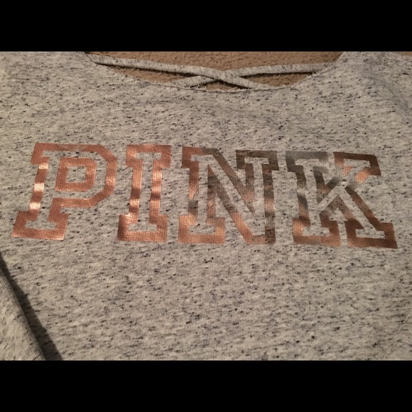 PINK Heather Gray Crossback Crewneck - Picture 2 of 8